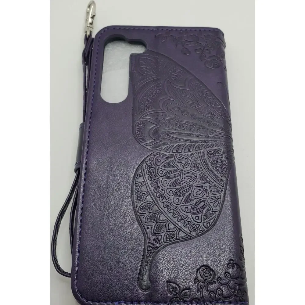 Samsung S23 Plus Wallet Phone Case Dark Purple Butterfly Wristlet Soft Touch